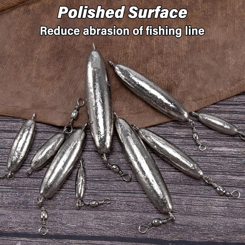 Dr.Fish 10 Pack in-line Trolling Sinkers with Swivel Torpedo Weight Lead Fishing Sinkers Double Ring Saltwater Freshwater Salmon Walleye Trolling - Image 4